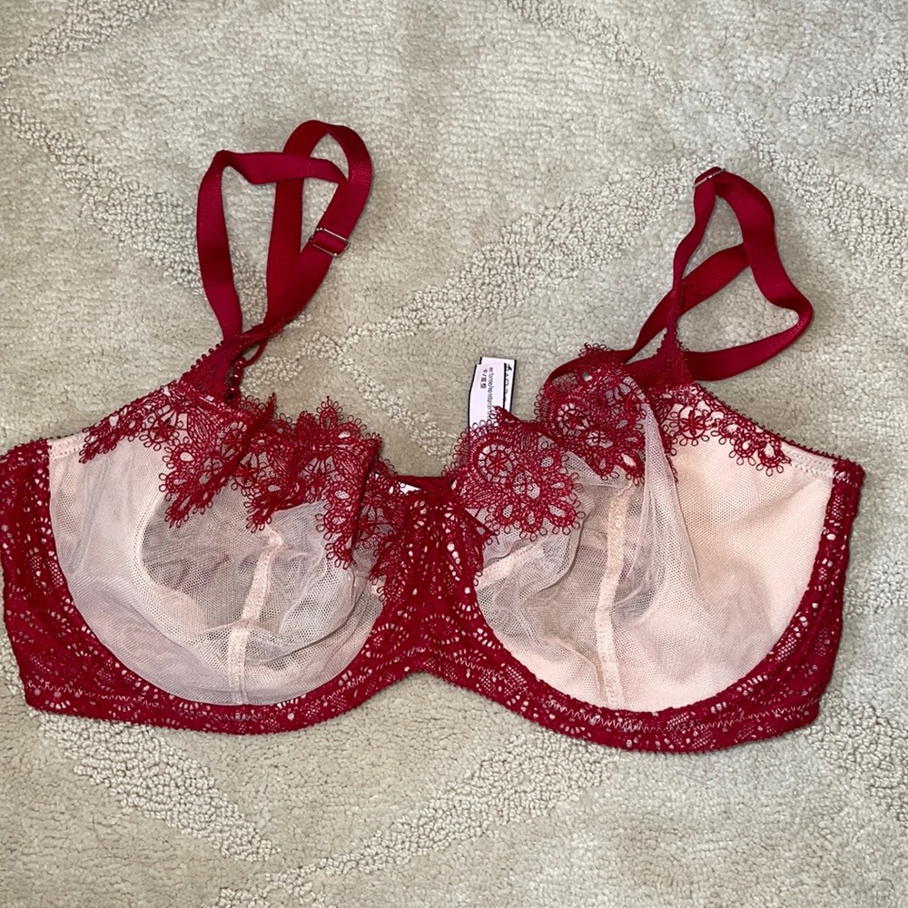 Red Lace Bra with Floral Details